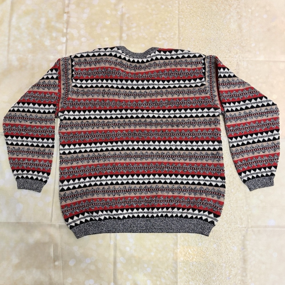 Vintage 100% Cotton Striped Sweater Sz Large Essential Elements Brand Geometric - Picture 7 of 7
